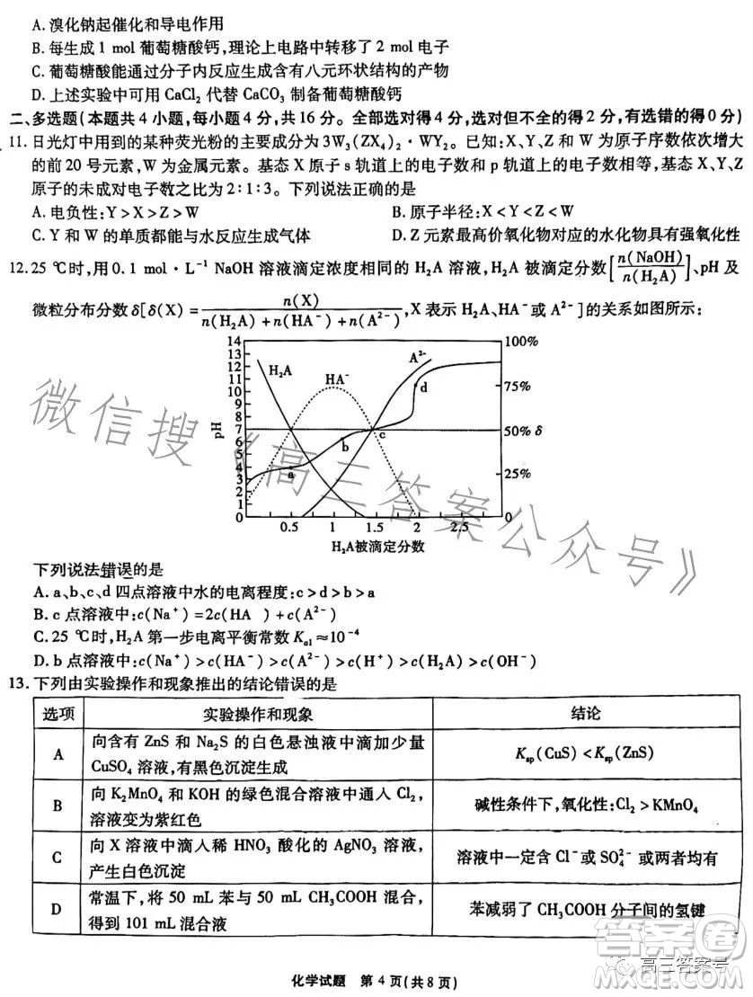 安徽六校教育研究會(huì)2024屆高三年級(jí)入學(xué)素質(zhì)測(cè)試化學(xué)試卷答案