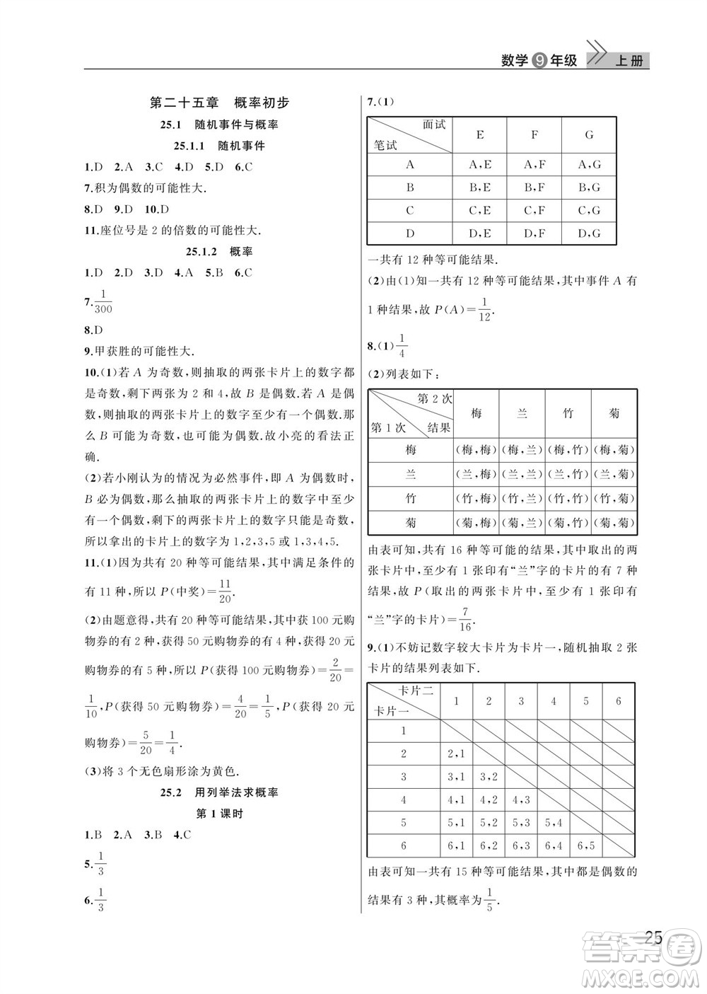 武漢出版社2023年秋智慧學(xué)習(xí)天天向上課堂作業(yè)九年級數(shù)學(xué)上冊人教版參考答案