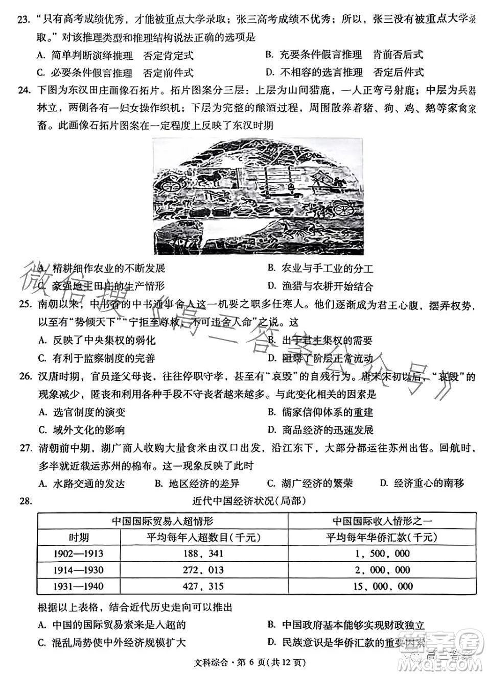 昆明市第一中學(xué)2024屆高中新課標(biāo)高三第一次摸底測(cè)試文科綜合答案