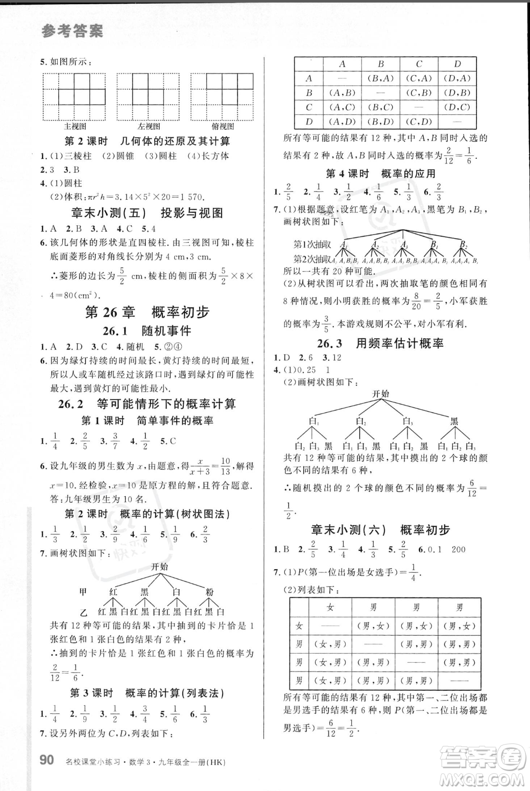 廣東經濟出版社2023年秋名校課堂小練習九年級全一冊數(shù)學滬科版答案