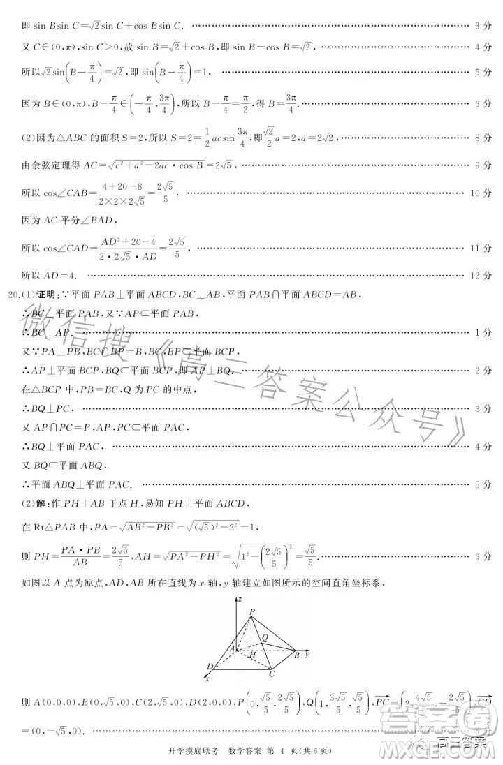 百師聯(lián)盟2024屆高三開學摸底聯(lián)考數(shù)學試卷答案