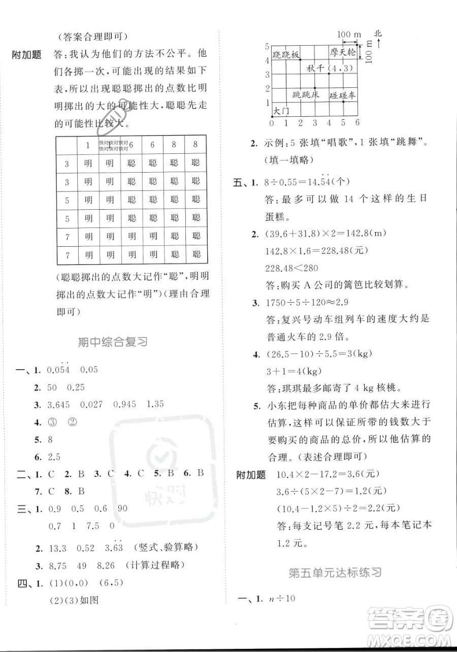 教育科學(xué)出版社2023年秋53天天練五年級(jí)上冊數(shù)學(xué)人教版答案