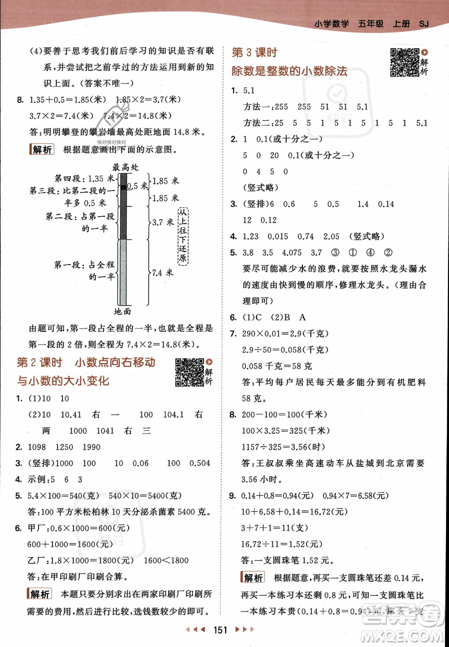 教育科學出版社2023年秋53天天練五年級上冊數(shù)學蘇教版答案