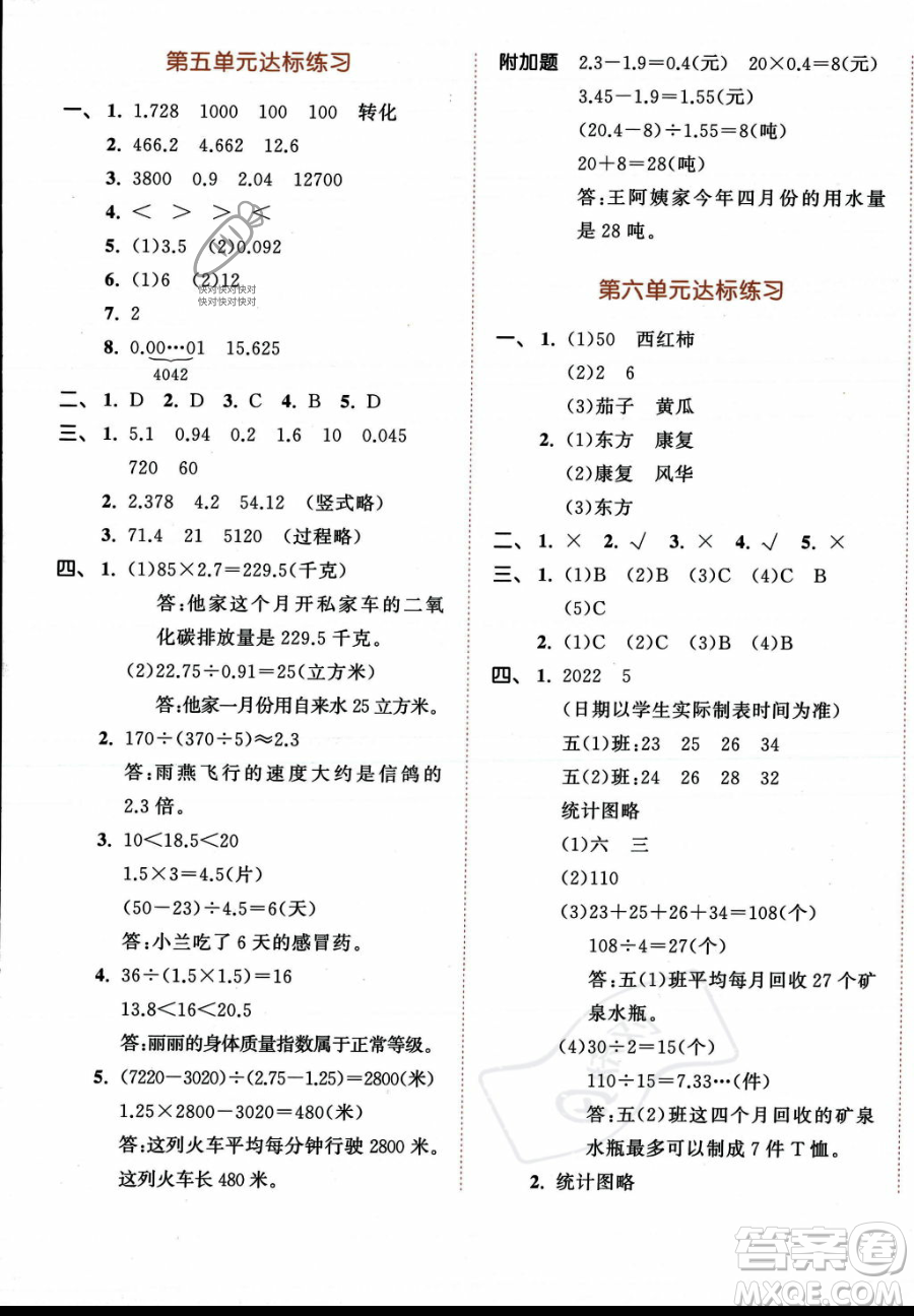 教育科學出版社2023年秋53天天練五年級上冊數(shù)學蘇教版答案