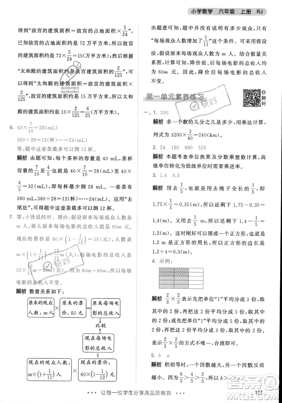 教育科學出版社2023年秋53天天練六年級上冊數(shù)學人教版答案