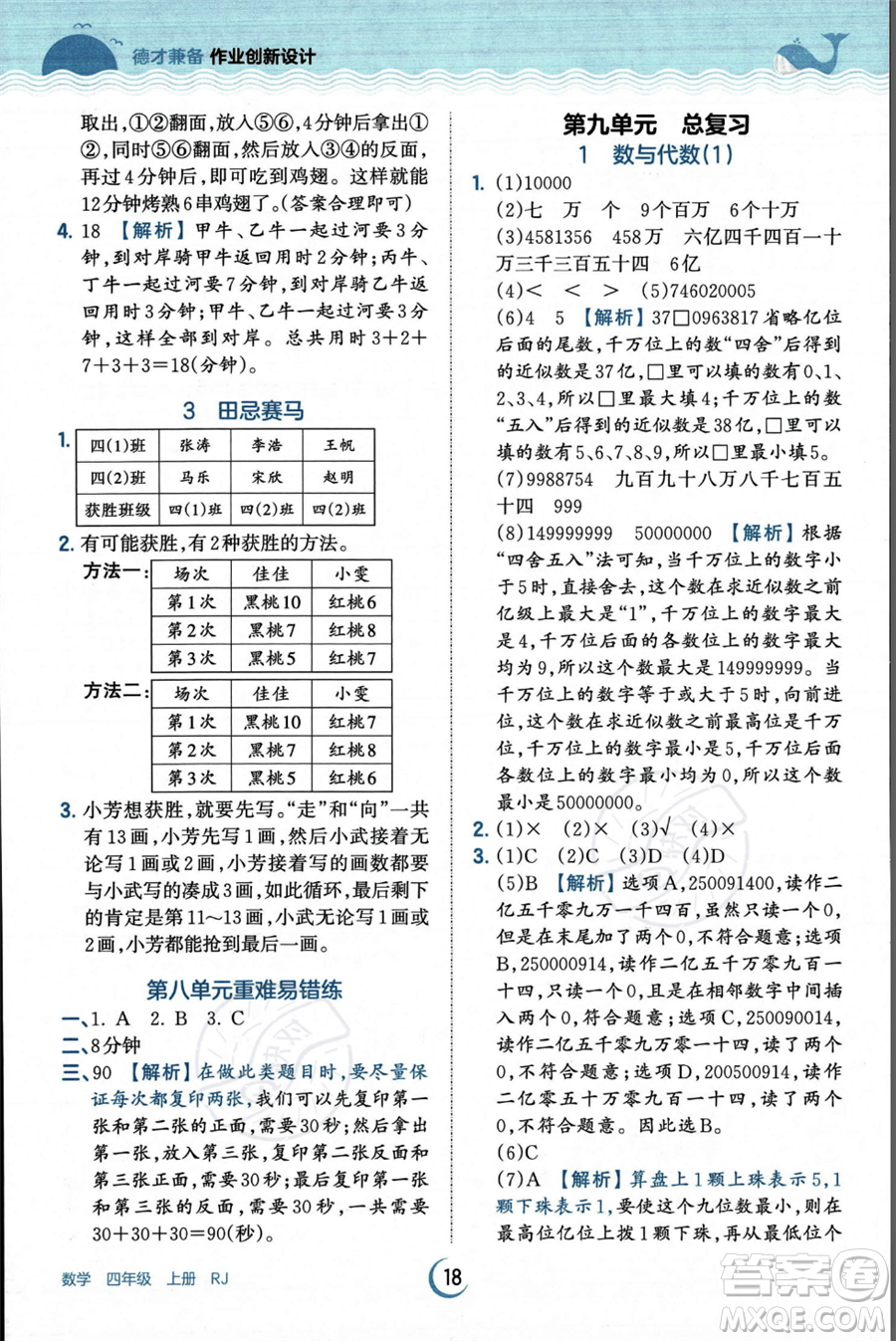 江西人民出版社2023年秋王朝霞德才兼?zhèn)渥鳂I(yè)創(chuàng)新設(shè)計四年級上冊數(shù)學人教版答案