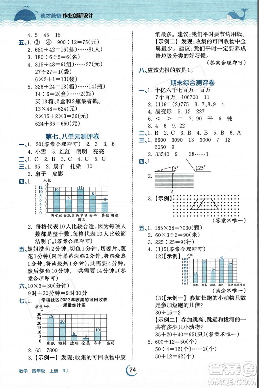 江西人民出版社2023年秋王朝霞德才兼?zhèn)渥鳂I(yè)創(chuàng)新設(shè)計四年級上冊數(shù)學人教版答案