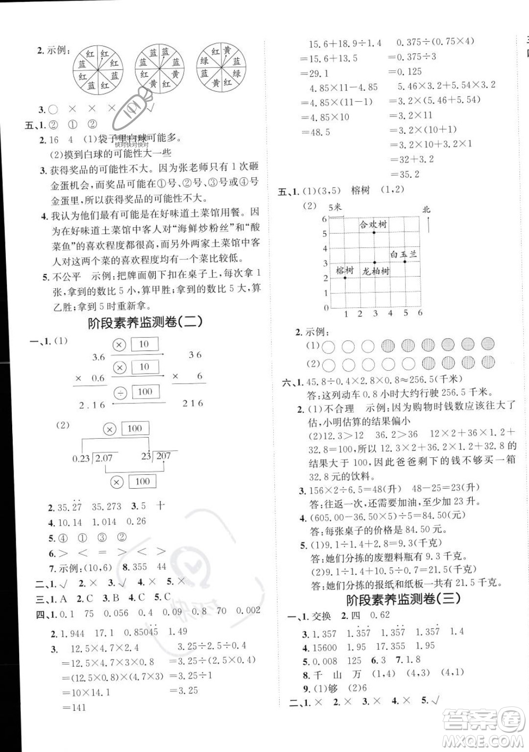 新疆青少年出版社2023年秋海淀單元測試AB卷五年級(jí)上冊數(shù)學(xué)人教版答案