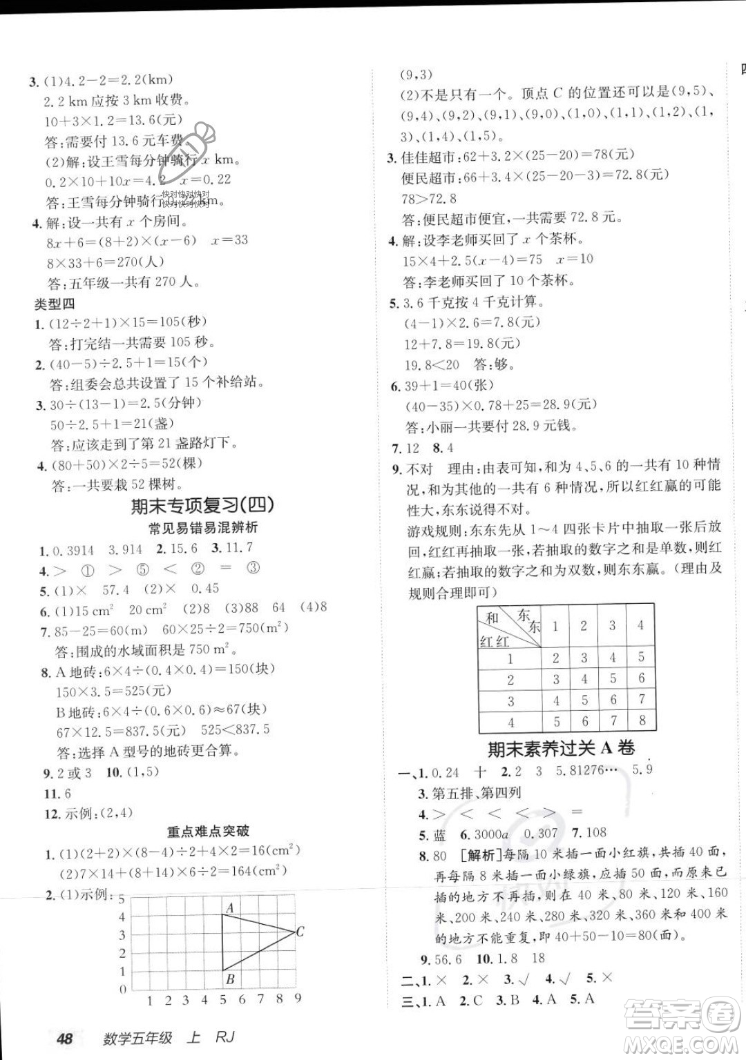 新疆青少年出版社2023年秋海淀單元測試AB卷五年級(jí)上冊數(shù)學(xué)人教版答案