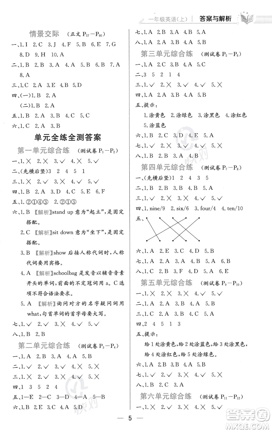 陜西人民教育出版社2023年秋小學(xué)教材全練一年級(jí)上冊(cè)英語(yǔ)人教版答案
