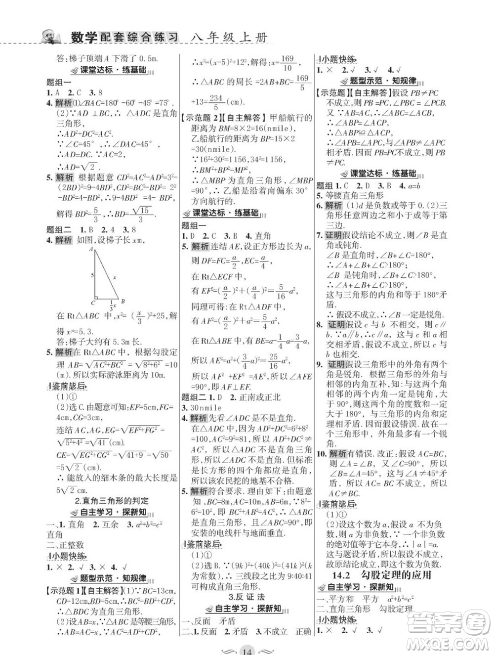 甘肅文化出版社2023年秋配套綜合練習(xí)八年級數(shù)學(xué)上冊華師大版參考答案