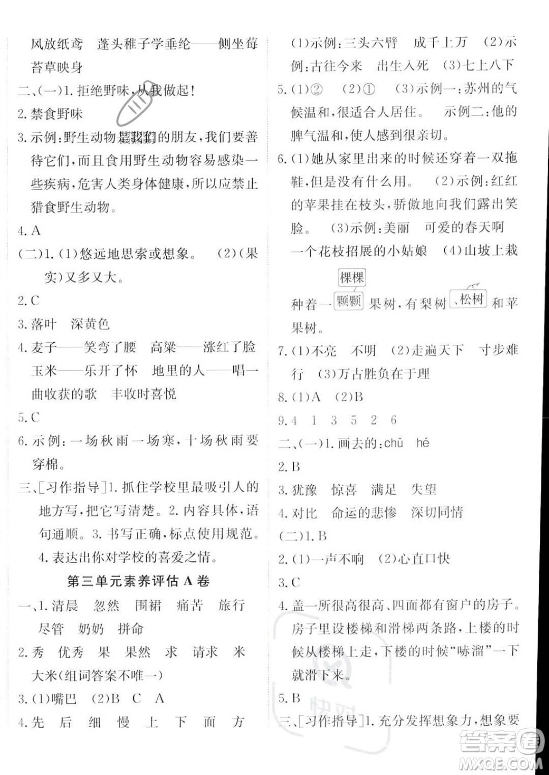 新疆青少年出版社2023年秋海淀單元測(cè)試AB卷三年級(jí)上冊(cè)語(yǔ)文人教版答案
