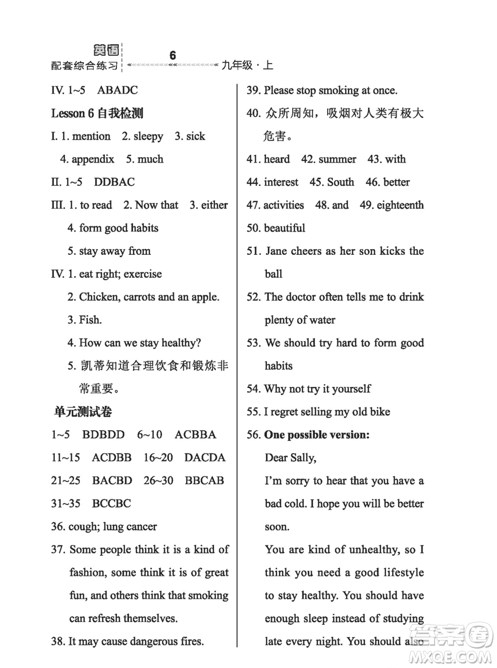 河北教育出版社2023年秋配套綜合練習(xí)九年級(jí)英語上冊(cè)冀教版參考答案