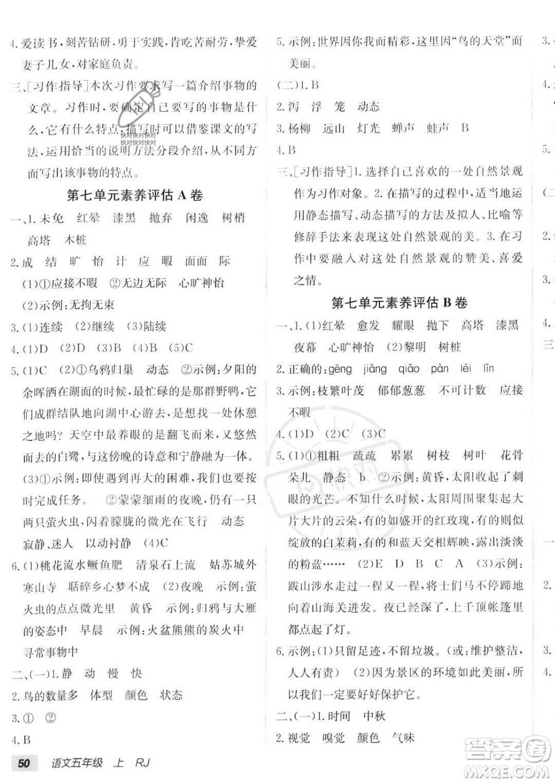 新疆青少年出版社2023年秋海淀單元測(cè)試AB卷五年級(jí)上冊(cè)語(yǔ)文人教版答案
