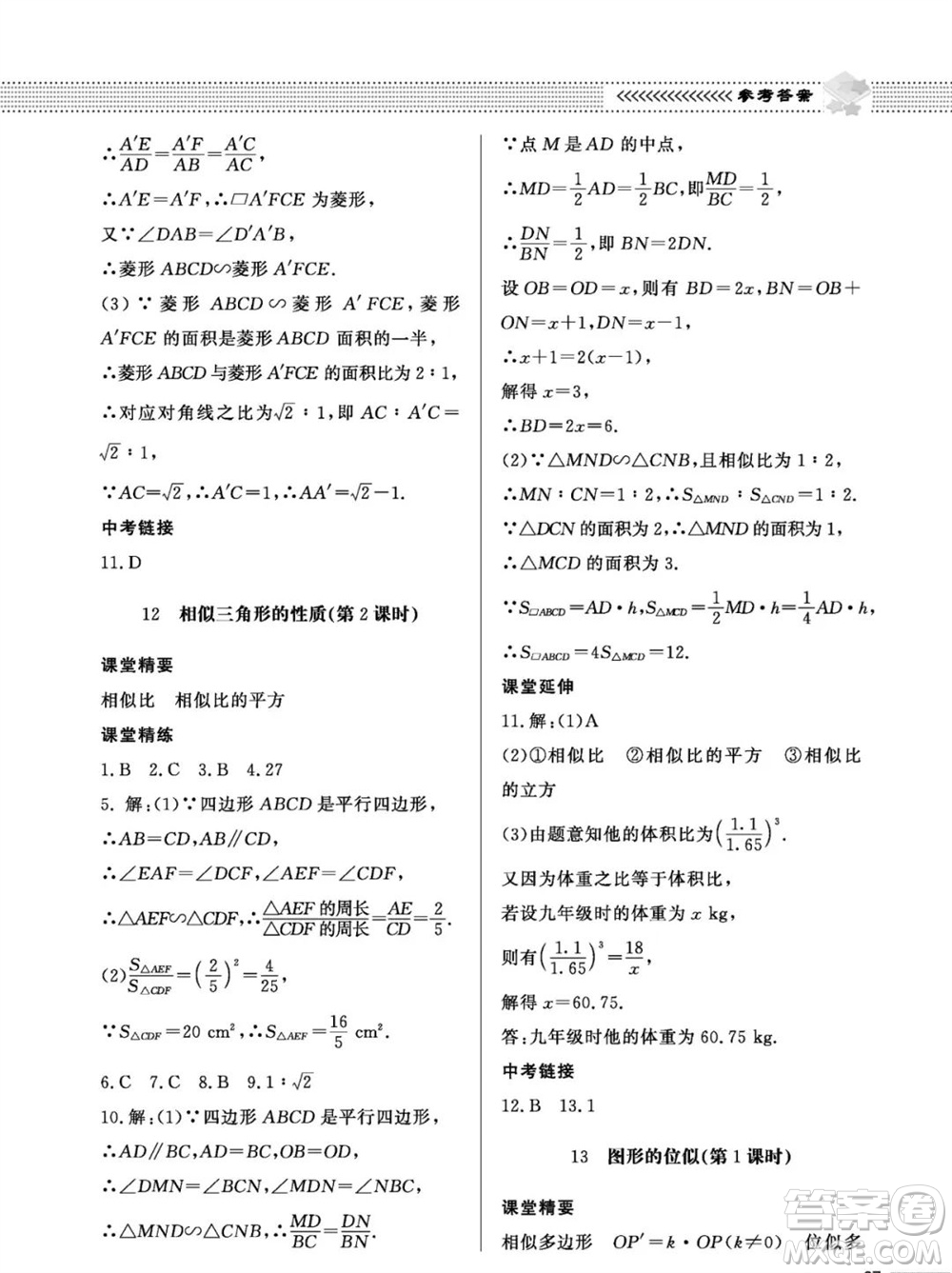 北京師范大學(xué)出版社2023年秋配套綜合練習(xí)九年級(jí)數(shù)學(xué)上冊(cè)北師大版參考答案