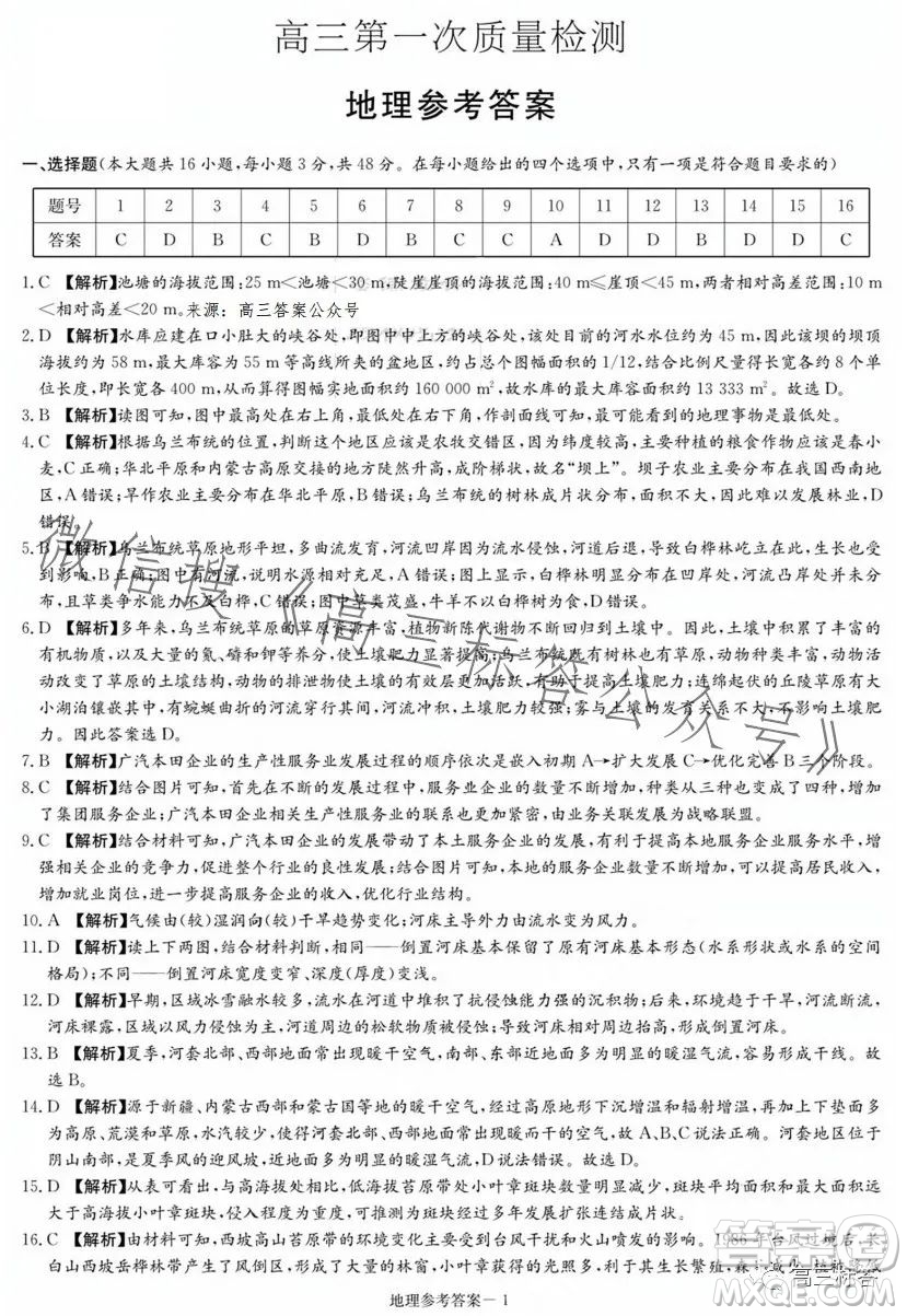 炎德英才大聯(lián)考2024屆高三第一次質(zhì)量檢測地理試卷答案