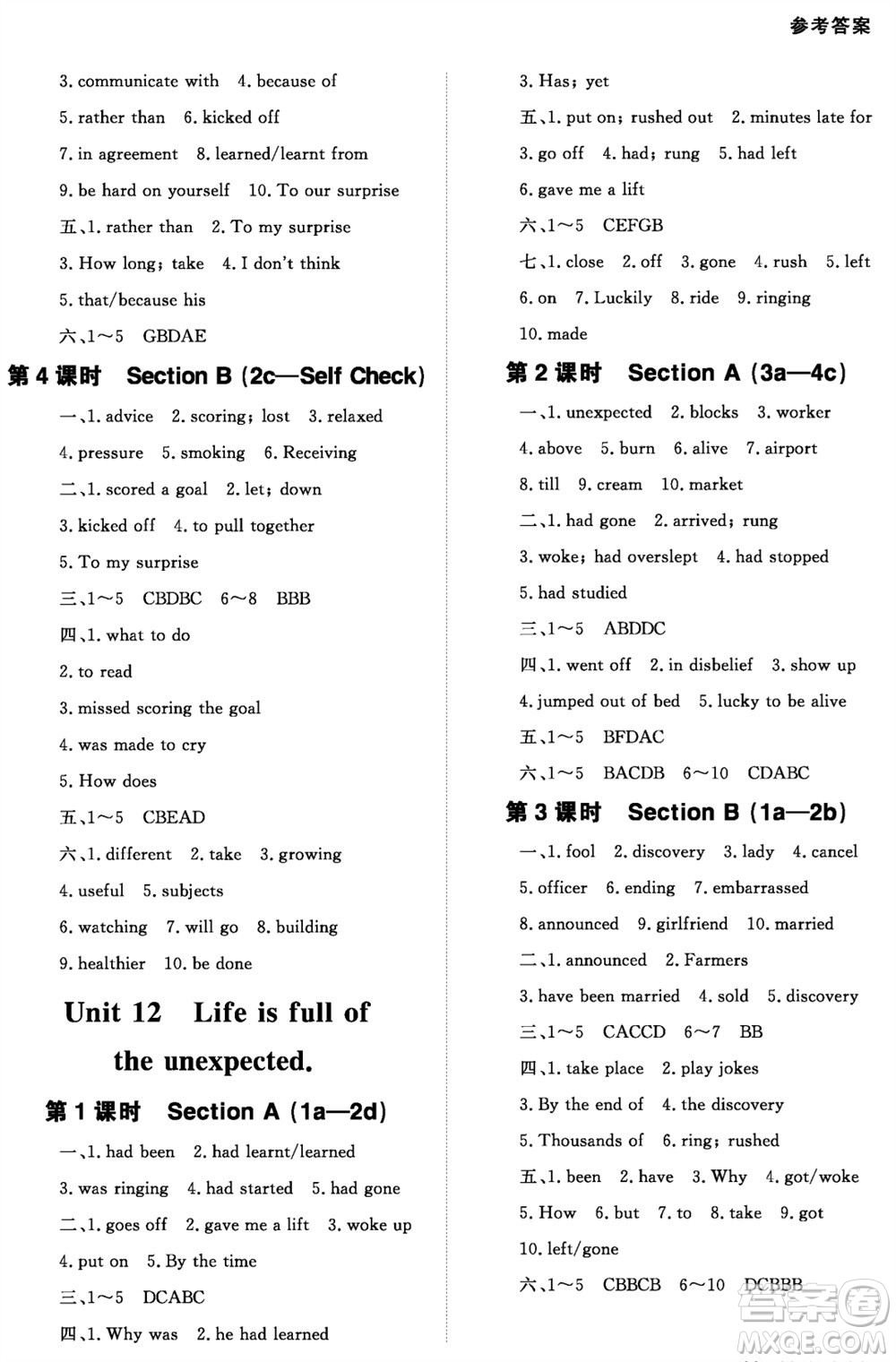 北京師范大學(xué)出版社2023年配套綜合練習(xí)九年級英語全冊人教版參考答案