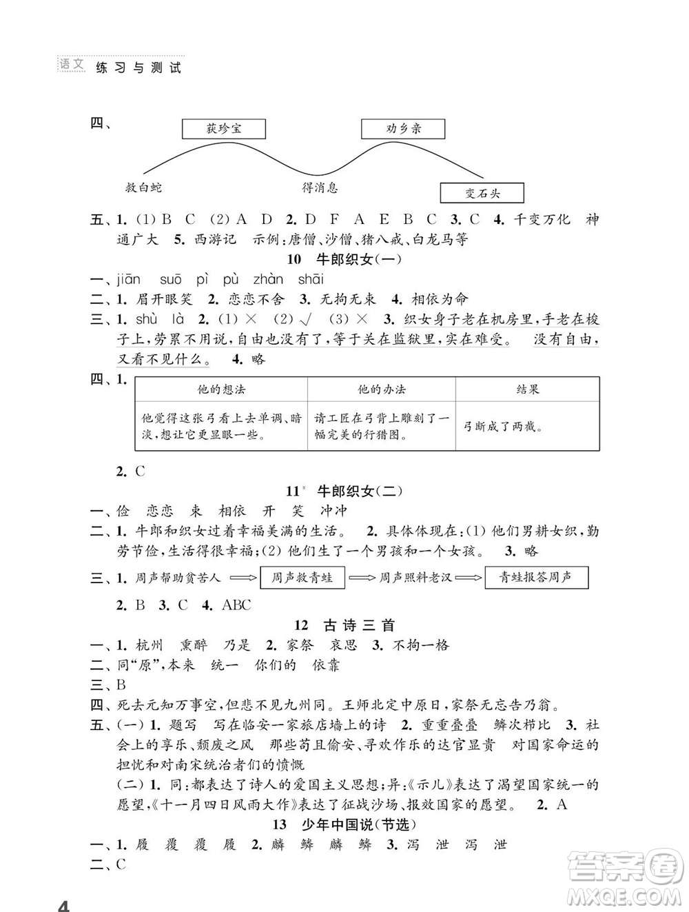 江蘇鳳凰教育出版社2023年秋小學(xué)語(yǔ)文練習(xí)與測(cè)試五年級(jí)上冊(cè)人教版參考答案