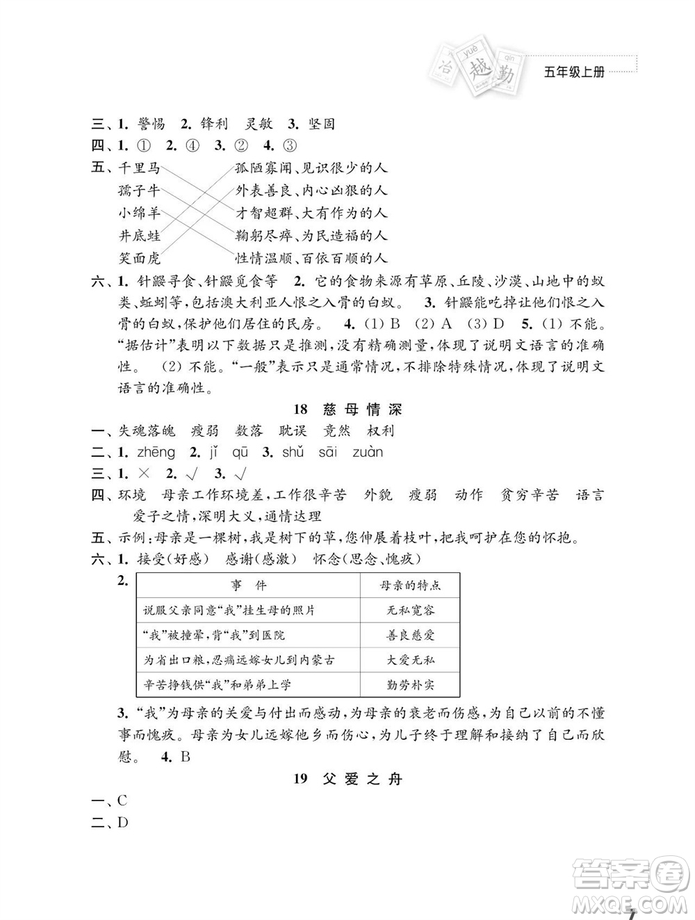 江蘇鳳凰教育出版社2023年秋小學(xué)語(yǔ)文練習(xí)與測(cè)試五年級(jí)上冊(cè)人教版參考答案