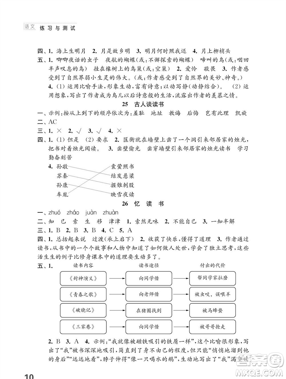 江蘇鳳凰教育出版社2023年秋小學(xué)語(yǔ)文練習(xí)與測(cè)試五年級(jí)上冊(cè)人教版參考答案