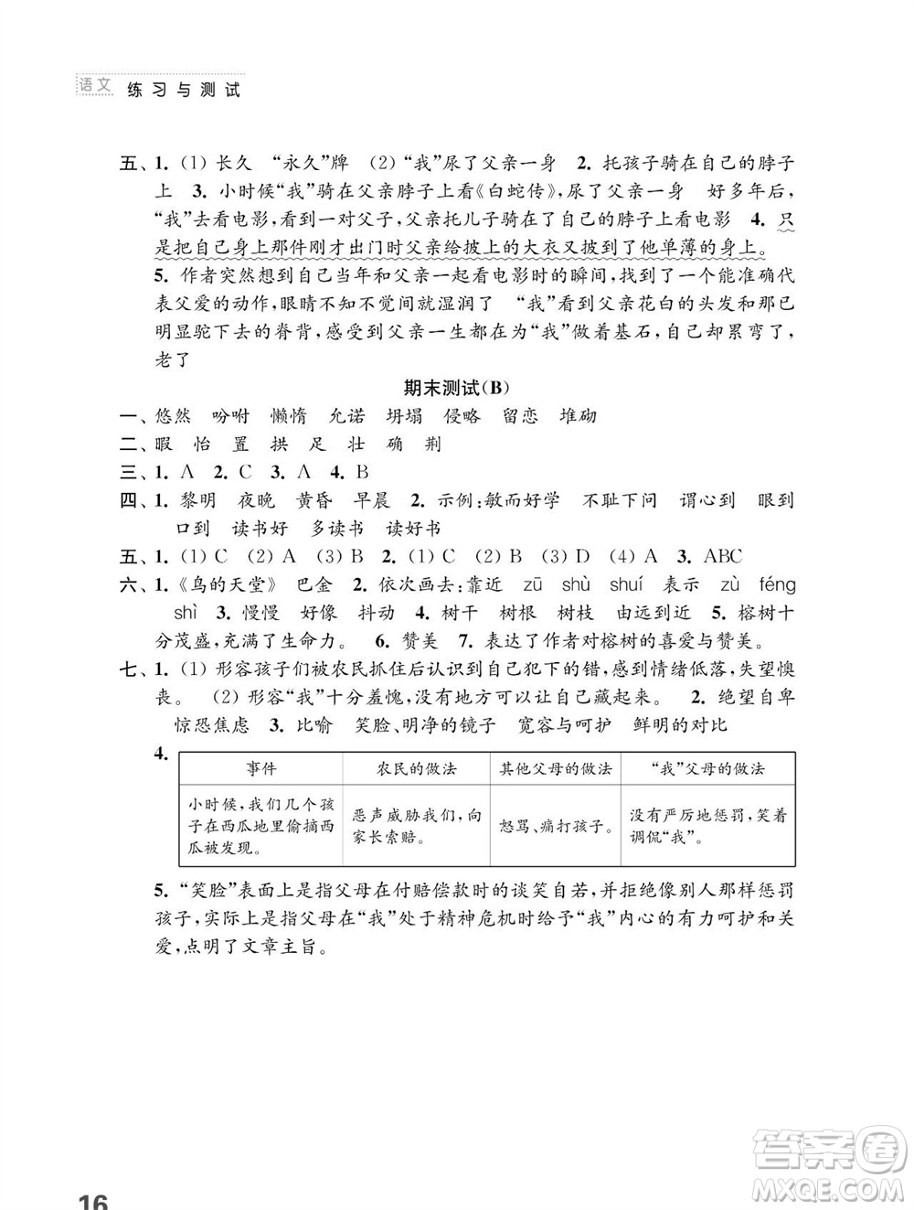 江蘇鳳凰教育出版社2023年秋小學(xué)語(yǔ)文練習(xí)與測(cè)試五年級(jí)上冊(cè)人教版參考答案