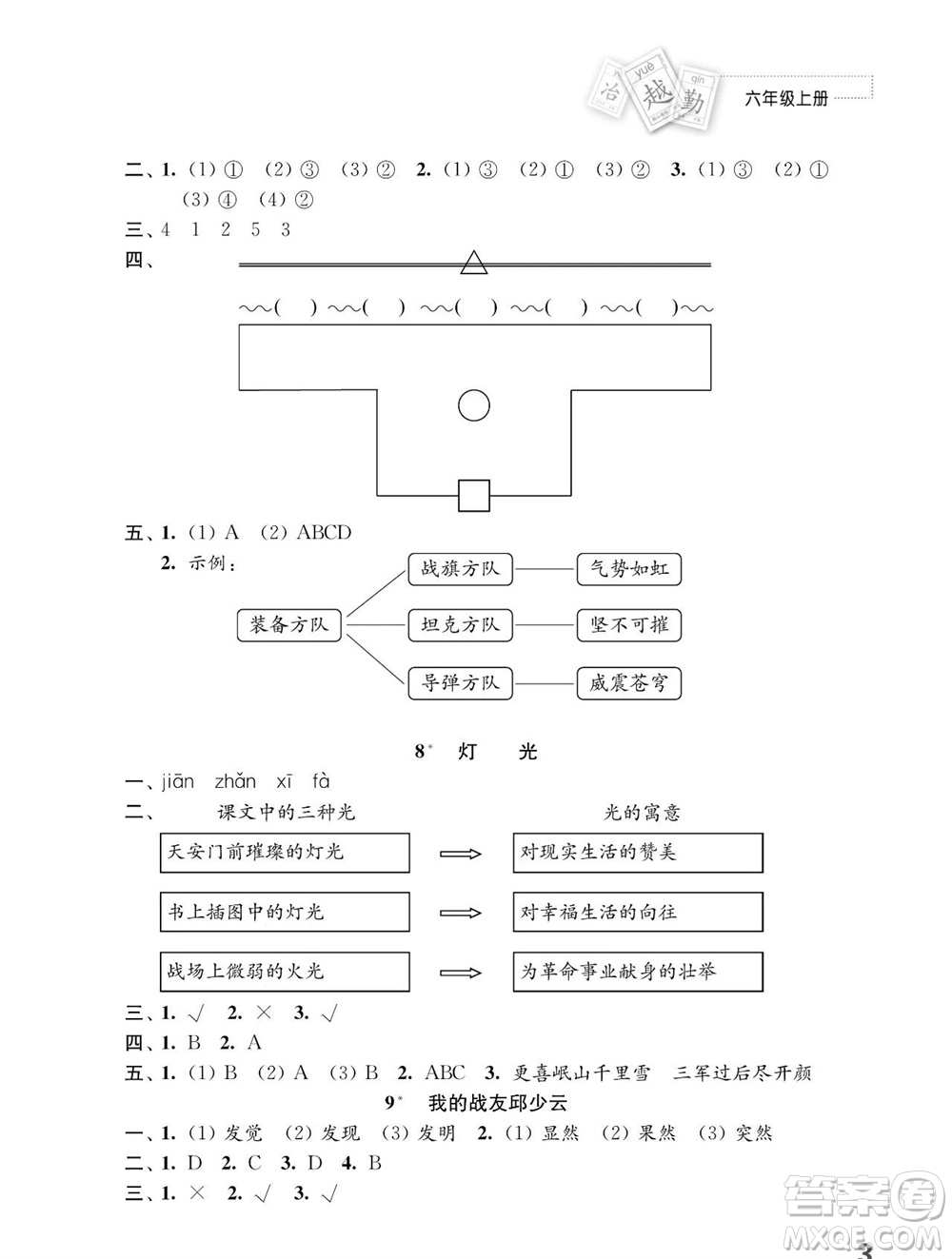 江蘇鳳凰教育出版社2023年秋小學(xué)語文練習(xí)與測試六年級上冊人教版參考答案