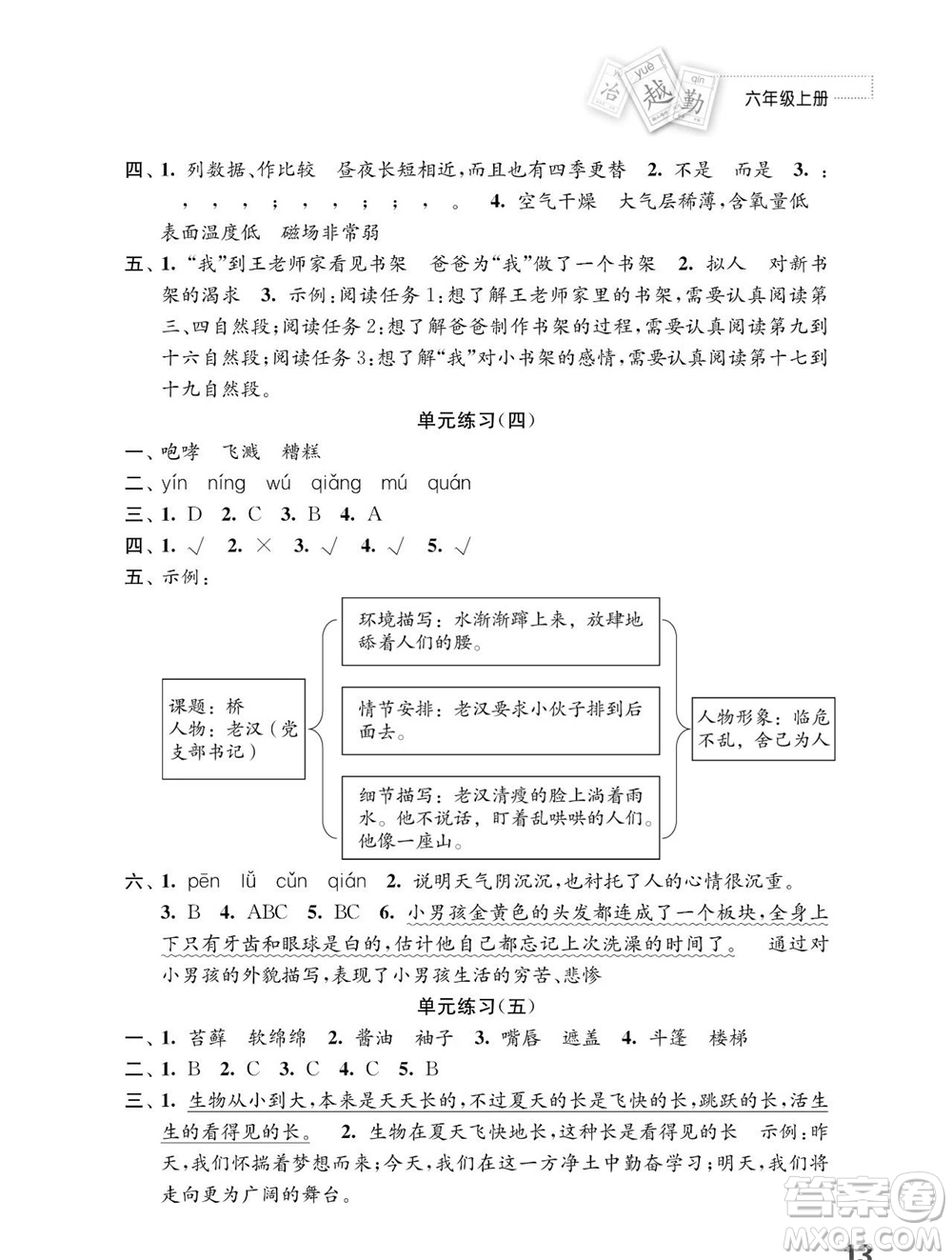 江蘇鳳凰教育出版社2023年秋小學(xué)語文練習(xí)與測試六年級上冊人教版參考答案