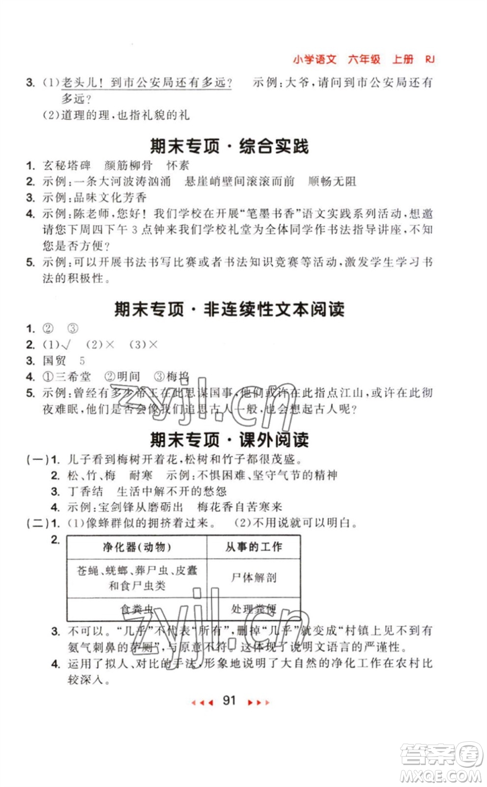 教育科學出版社2023年秋季53隨堂測六年級語文上冊人教版參考答案