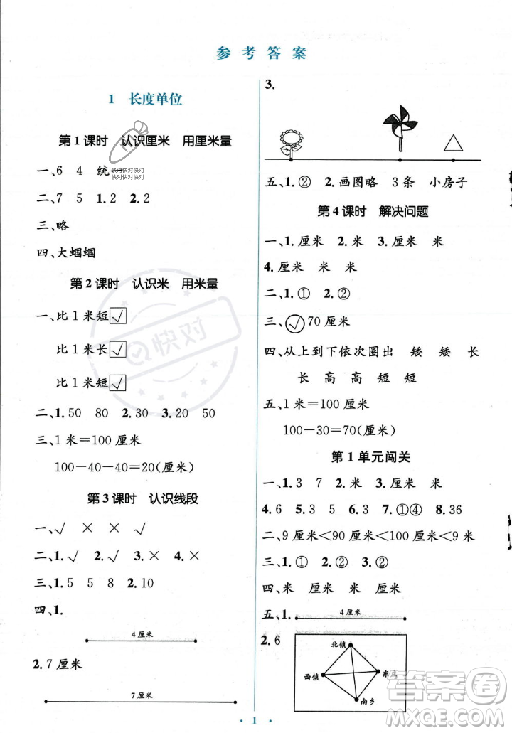 人民教育出版社2023年秋人教金學典同步解析與測評學考練二年級上冊數(shù)學人教版答案