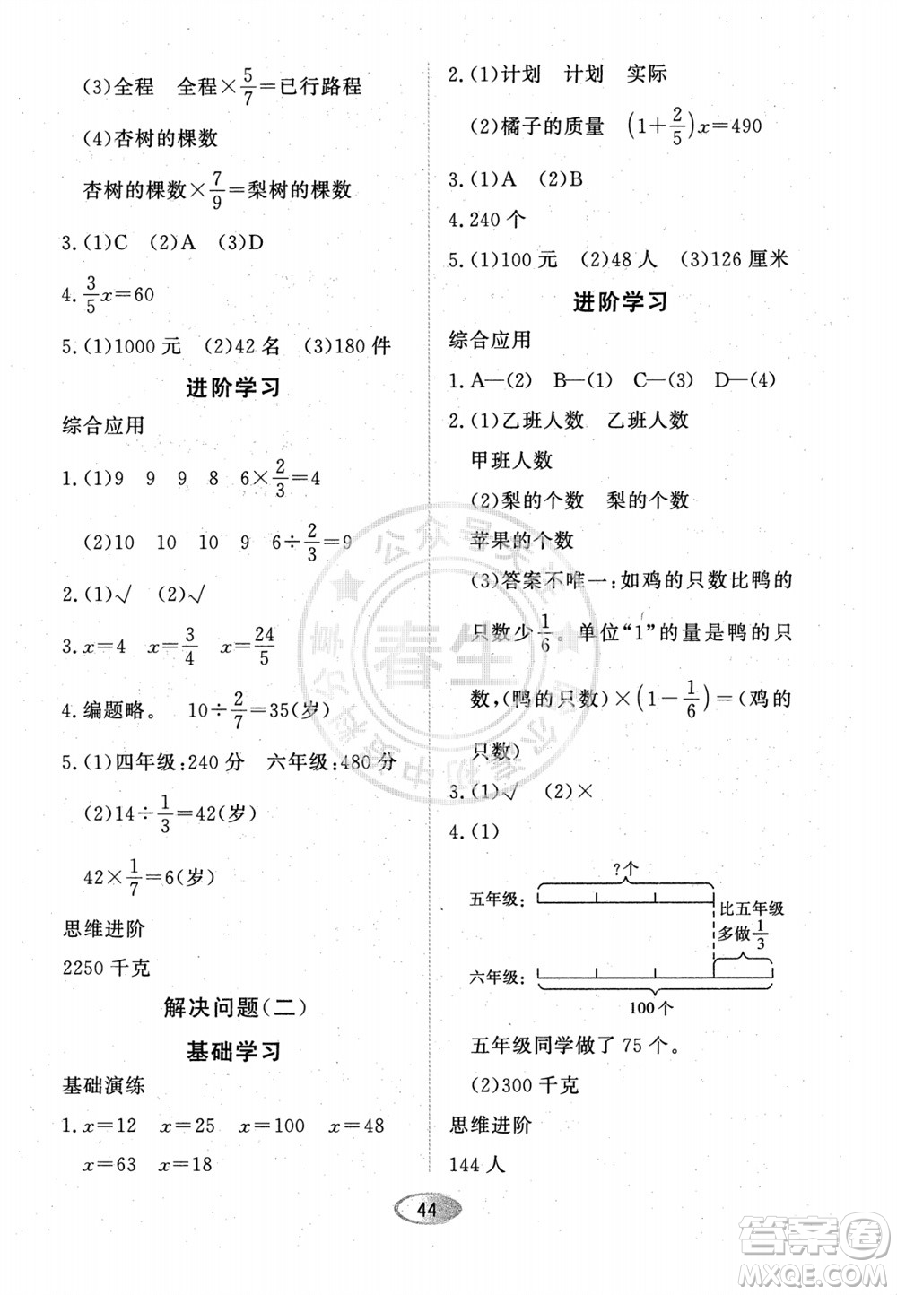黑龍江教育出版社2023年秋資源與評價(jià)六年級數(shù)學(xué)上冊人教版參考答案
