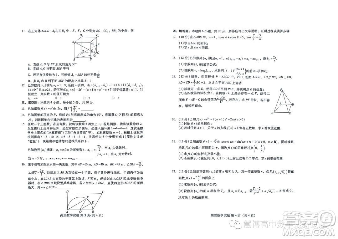 2024屆山東新高考聯(lián)合質(zhì)量測評(píng)9月聯(lián)考高三數(shù)學(xué)試卷答案
