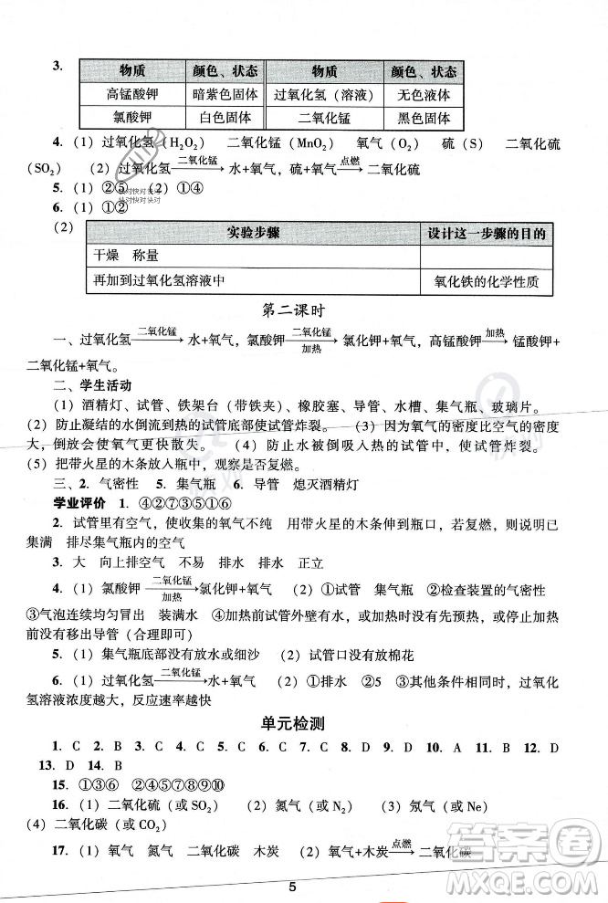 廣州出版社2023年秋陽光學(xué)業(yè)評價(jià)九年級化學(xué)上冊人教版答案