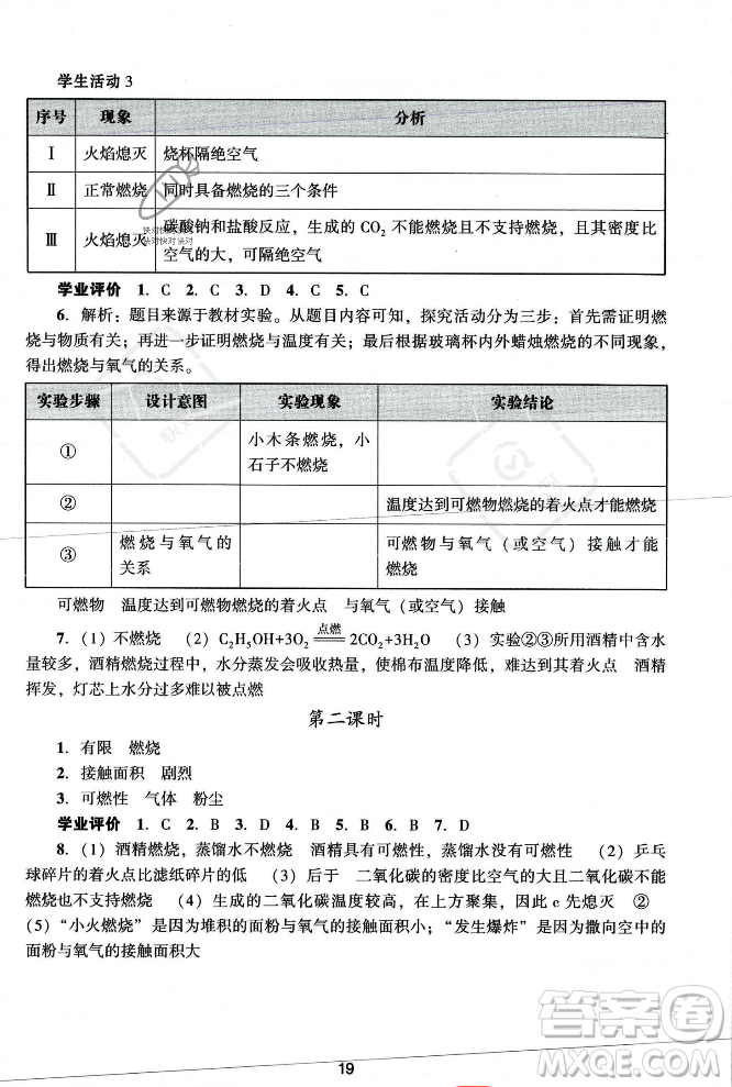 廣州出版社2023年秋陽光學(xué)業(yè)評價(jià)九年級化學(xué)上冊人教版答案