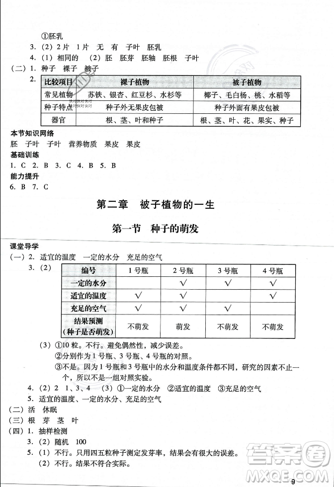 廣州出版社2023年秋陽光學(xué)業(yè)評價七年級生物上冊人教版答案