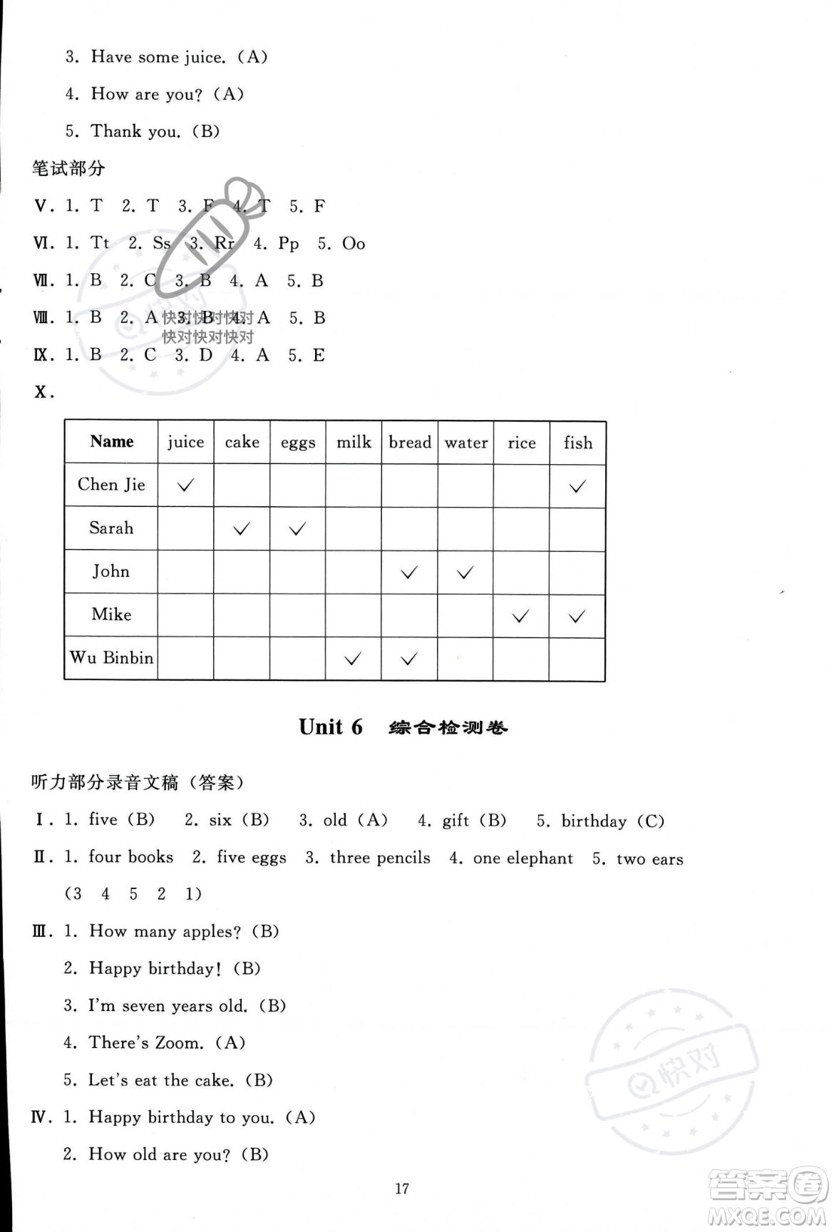 人民教育出版社2023年秋同步輕松練習(xí)三年級(jí)英語(yǔ)上冊(cè)人教PEP版答案