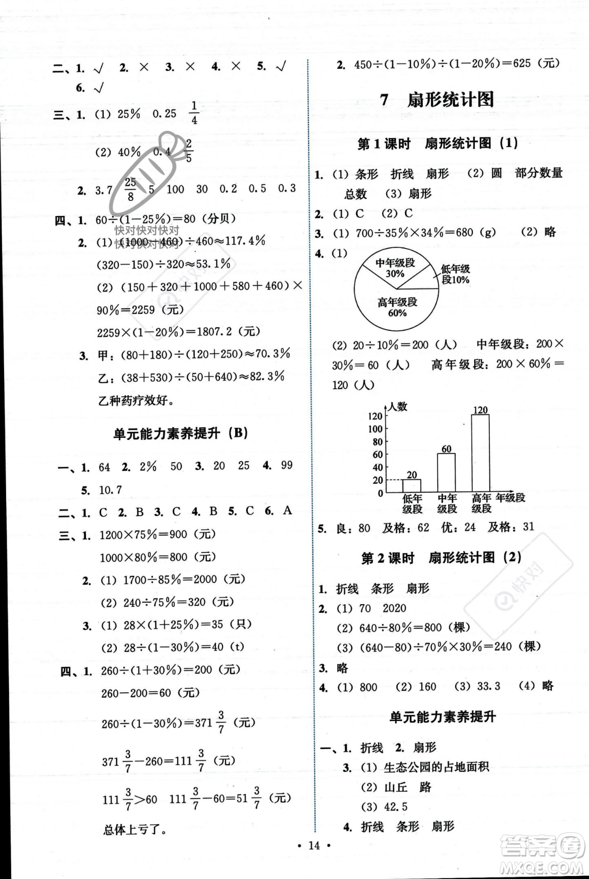 人民教育出版社2023年秋能力培養(yǎng)與測試六年級數(shù)學(xué)上冊人教版答案