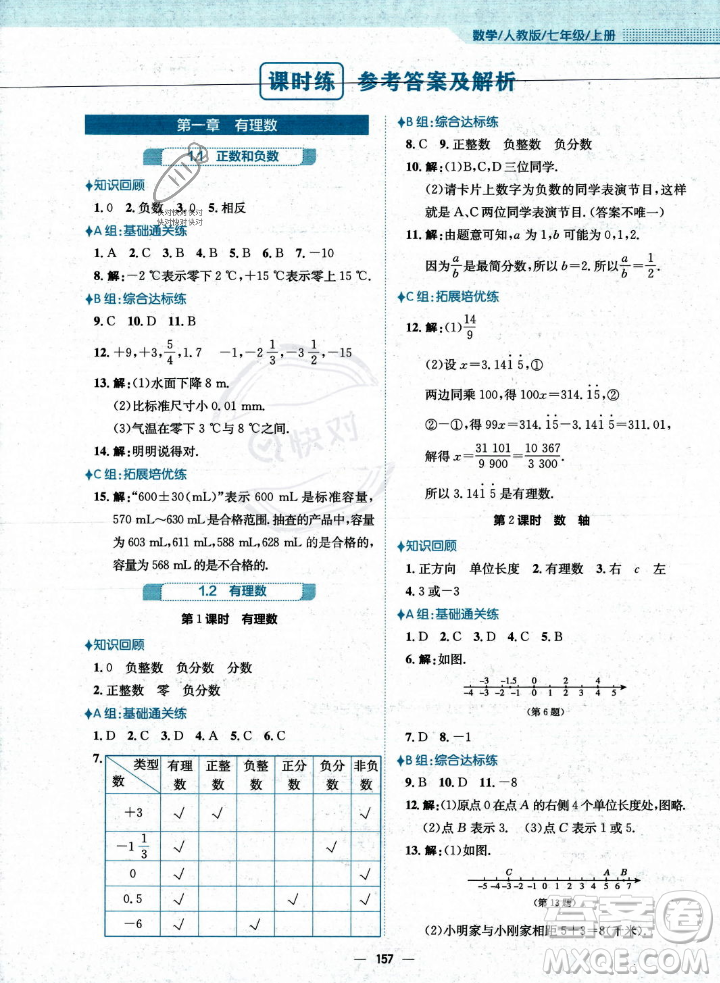 安徽教育出版社2023年秋新編基礎訓練七年級數(shù)學上冊人教版答案