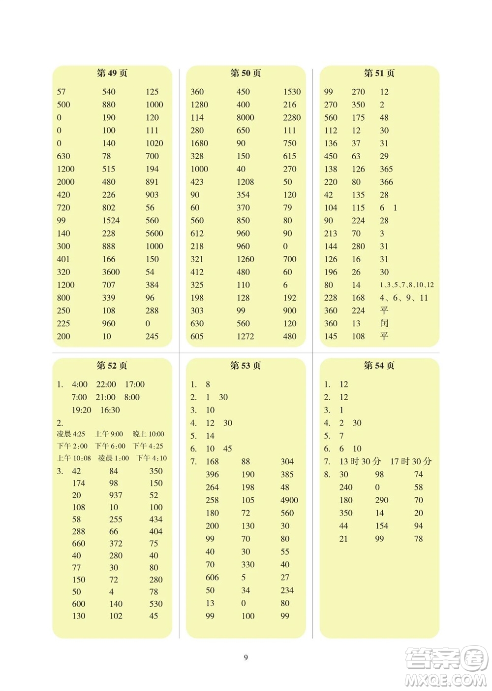 科學普及出版社2023年秋幫你學數(shù)學口算練習冊三年級上冊北師大版參考答案