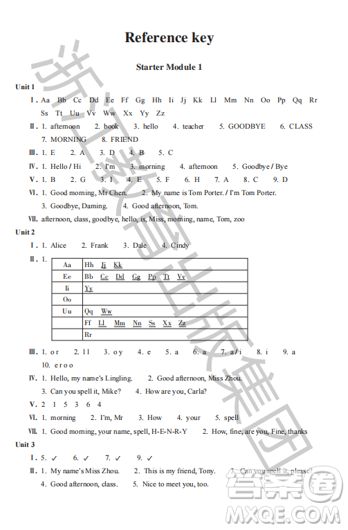 浙江教育出版社2023年秋英語(yǔ)作業(yè)本七年級(jí)英語(yǔ)上冊(cè)外研版答案