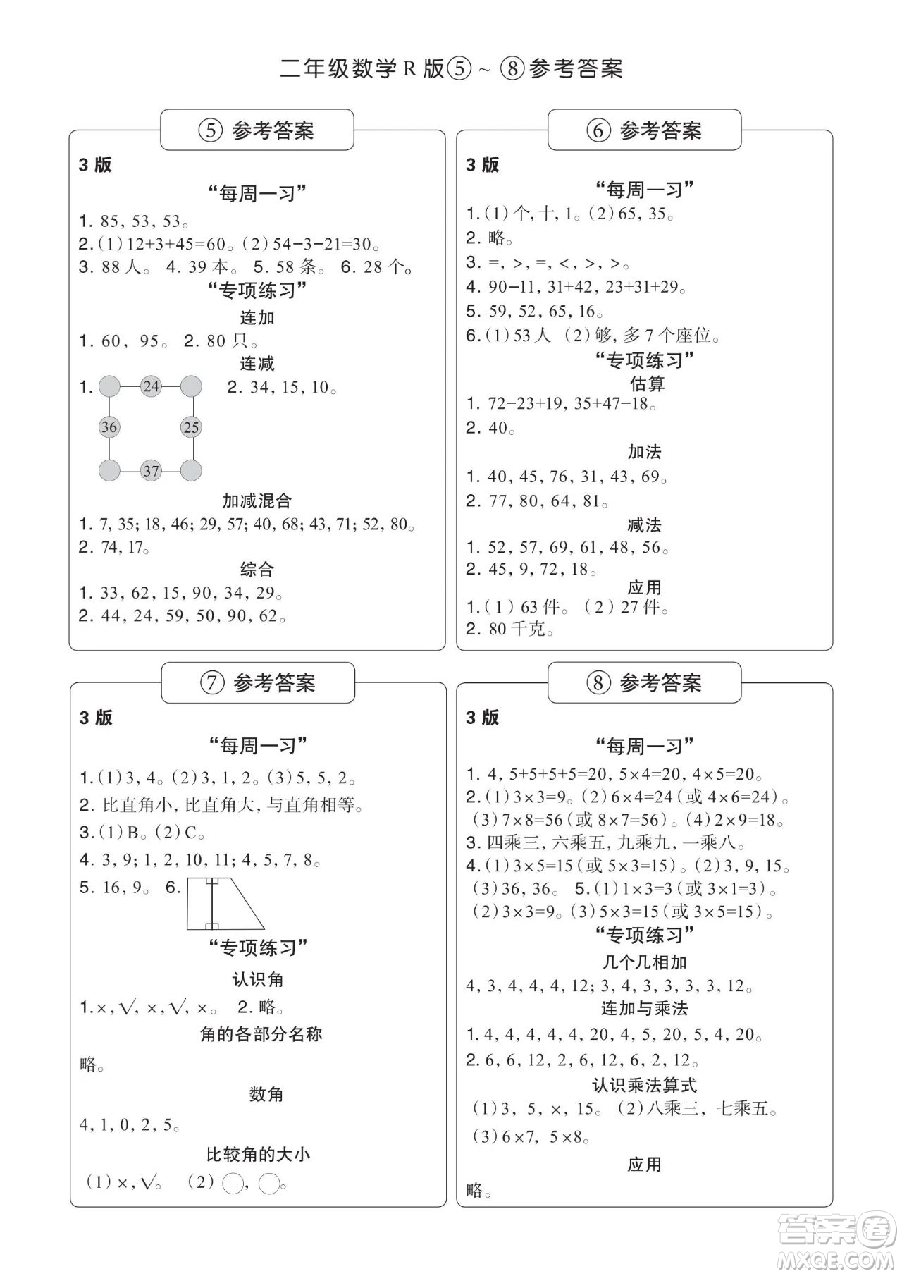 時(shí)代學(xué)習(xí)報(bào)數(shù)學(xué)周刊2023-2024學(xué)年度二年級(jí)人教版5-8期答案