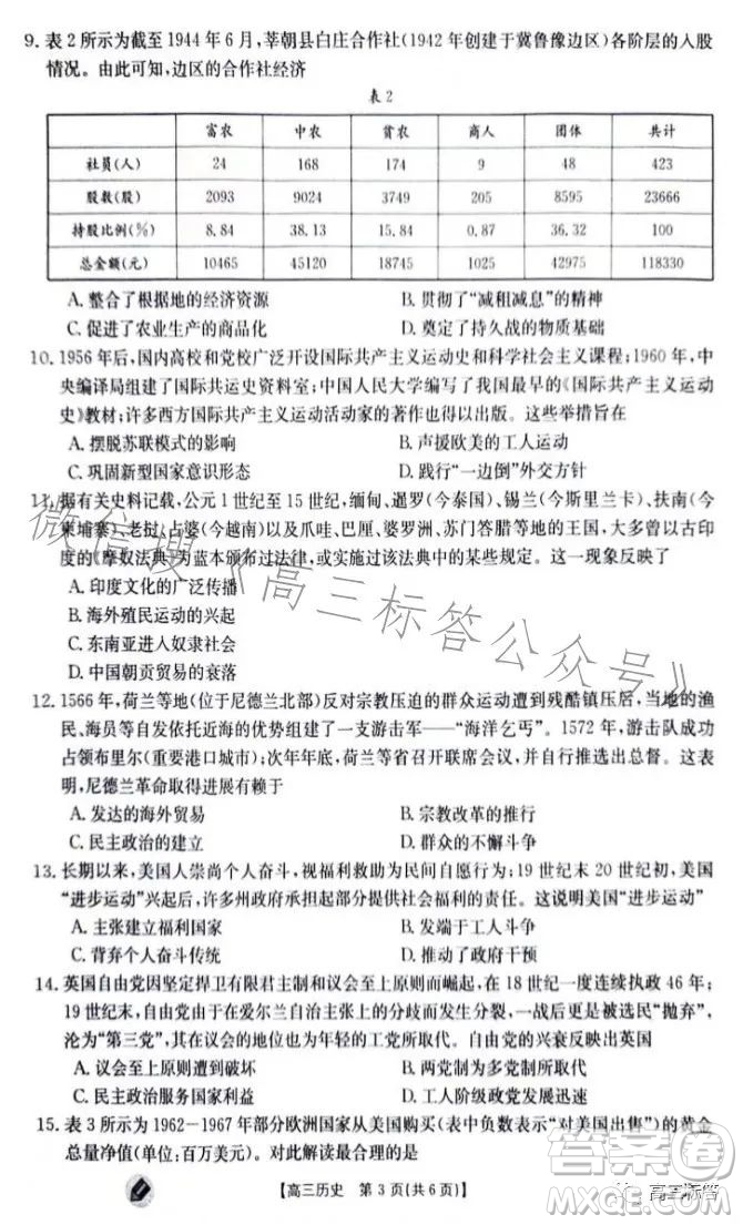 2024屆高三金太陽(yáng)9月聯(lián)考JX歷史試卷答案