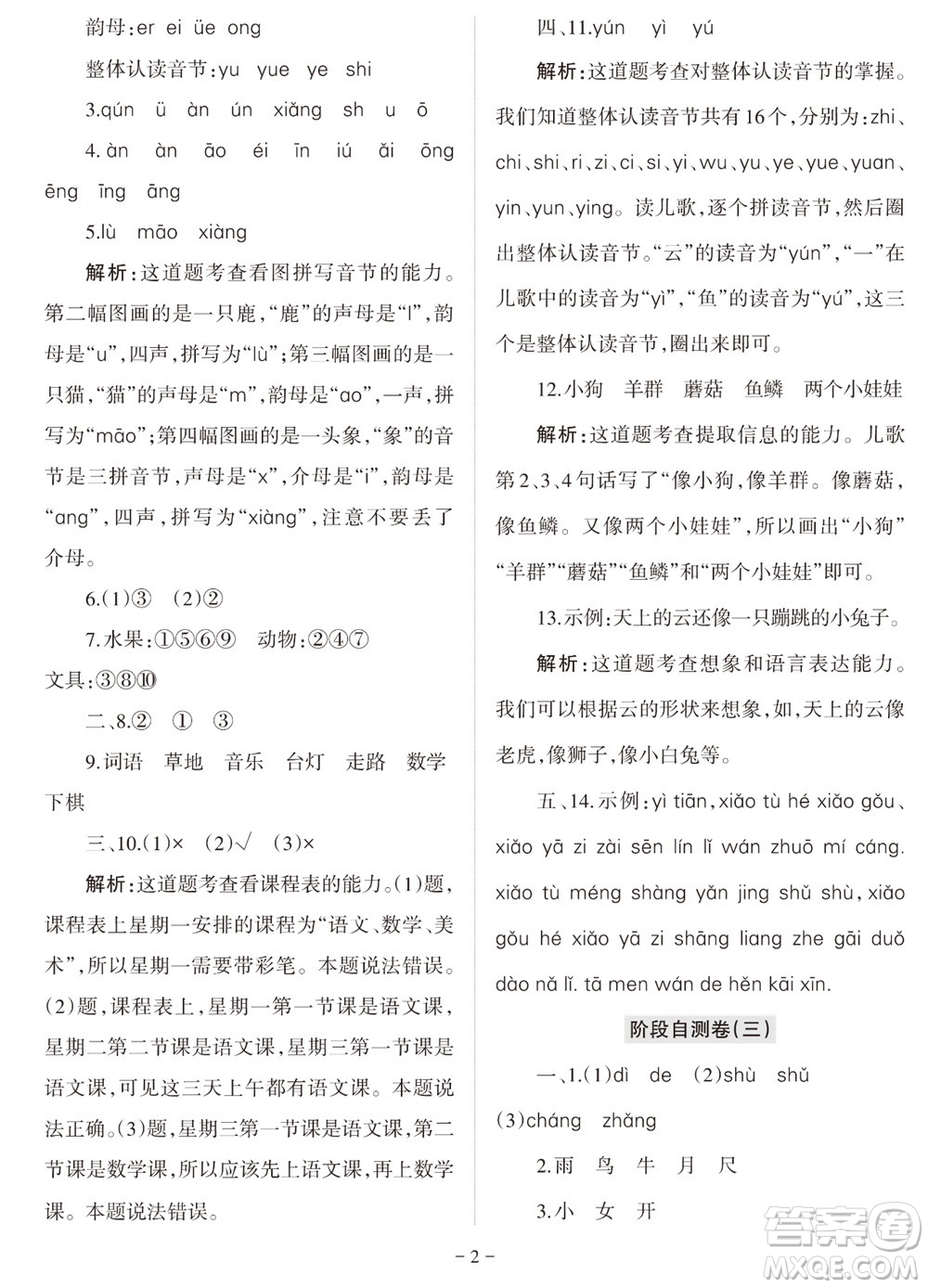 2023年秋學(xué)習(xí)方法報(bào)小學(xué)語文一年級(jí)上冊(cè)階段自測(cè)卷參考答案