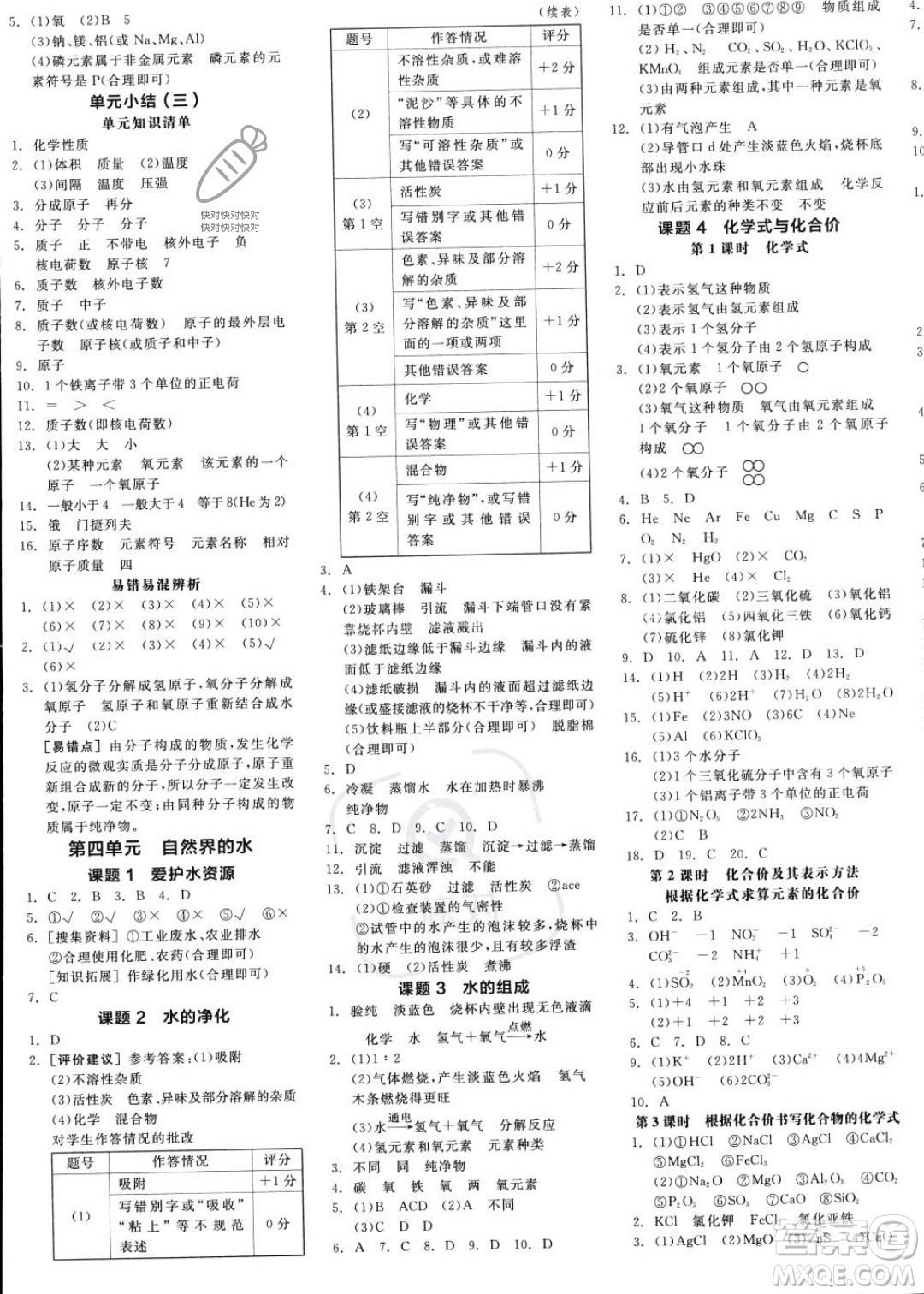 延邊教育出版社2023年秋全品作業(yè)本九年級(jí)化學(xué)上冊(cè)人教版河北專版答案