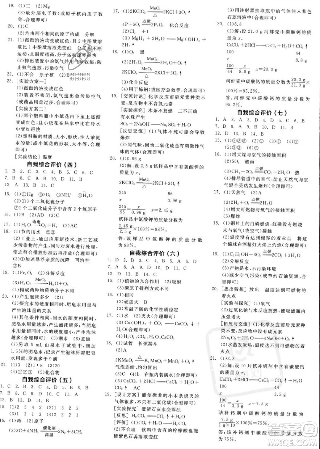 延邊教育出版社2023年秋全品作業(yè)本九年級(jí)化學(xué)上冊(cè)人教版河北專版答案