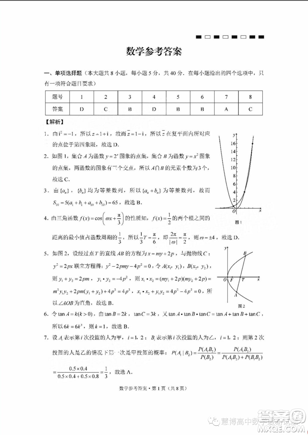 2024屆云師大附中高三上學期適應性月考二數(shù)學試卷答案