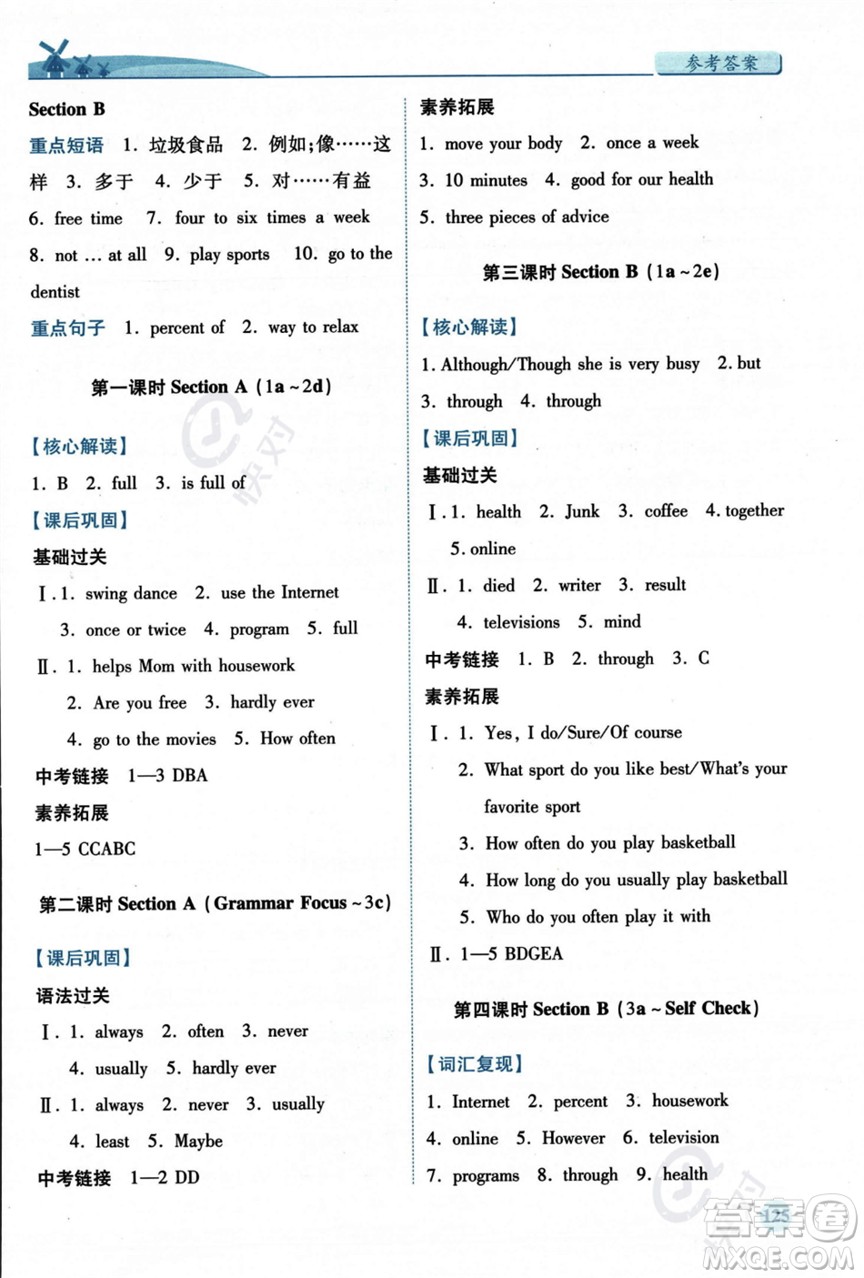 人民教育出版社2023年秋績優(yōu)學案八年級英語上冊人教版答案