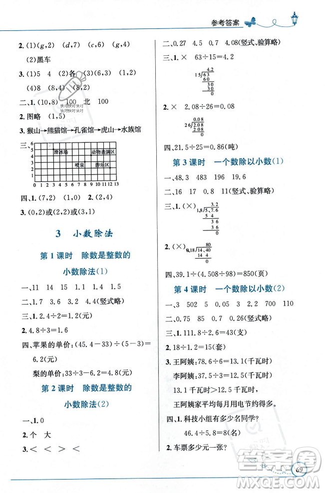 人民教育出版社2023年秋小學(xué)同步測控優(yōu)化設(shè)計(jì)五年級數(shù)學(xué)上冊人教版福建專版答案