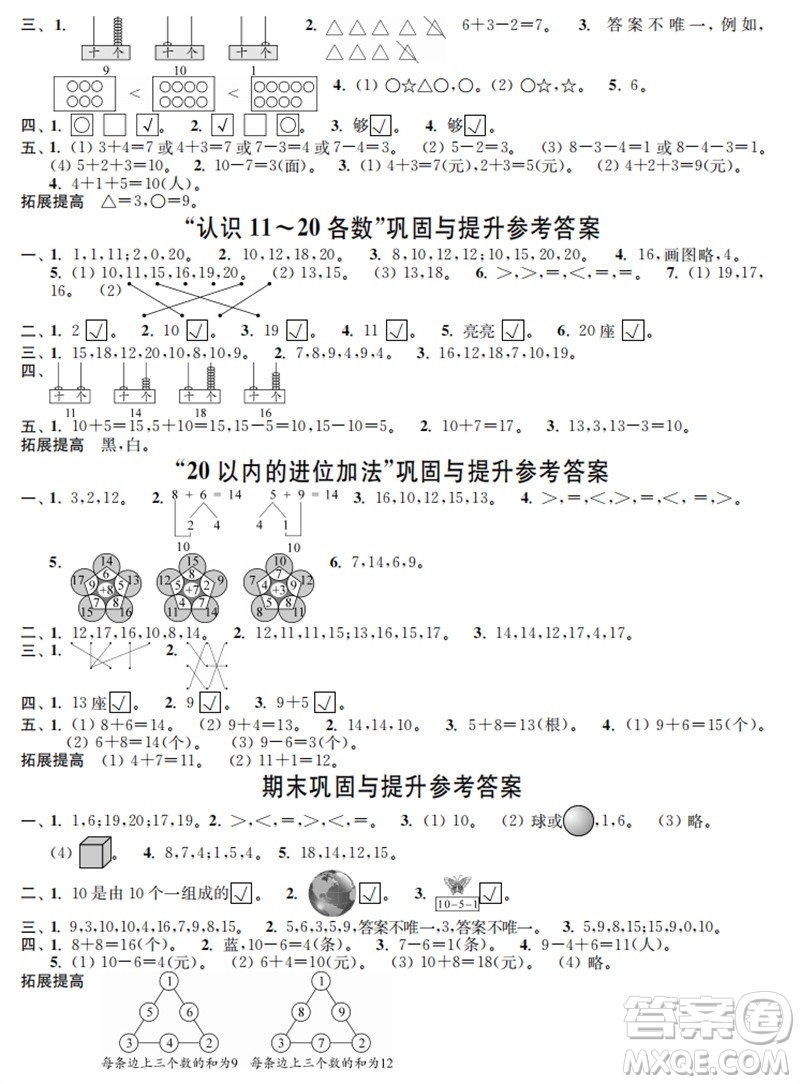 時代學(xué)習報數(shù)學(xué)周刊2023年秋一年級上冊鞏固與提升蘇教版參考答案