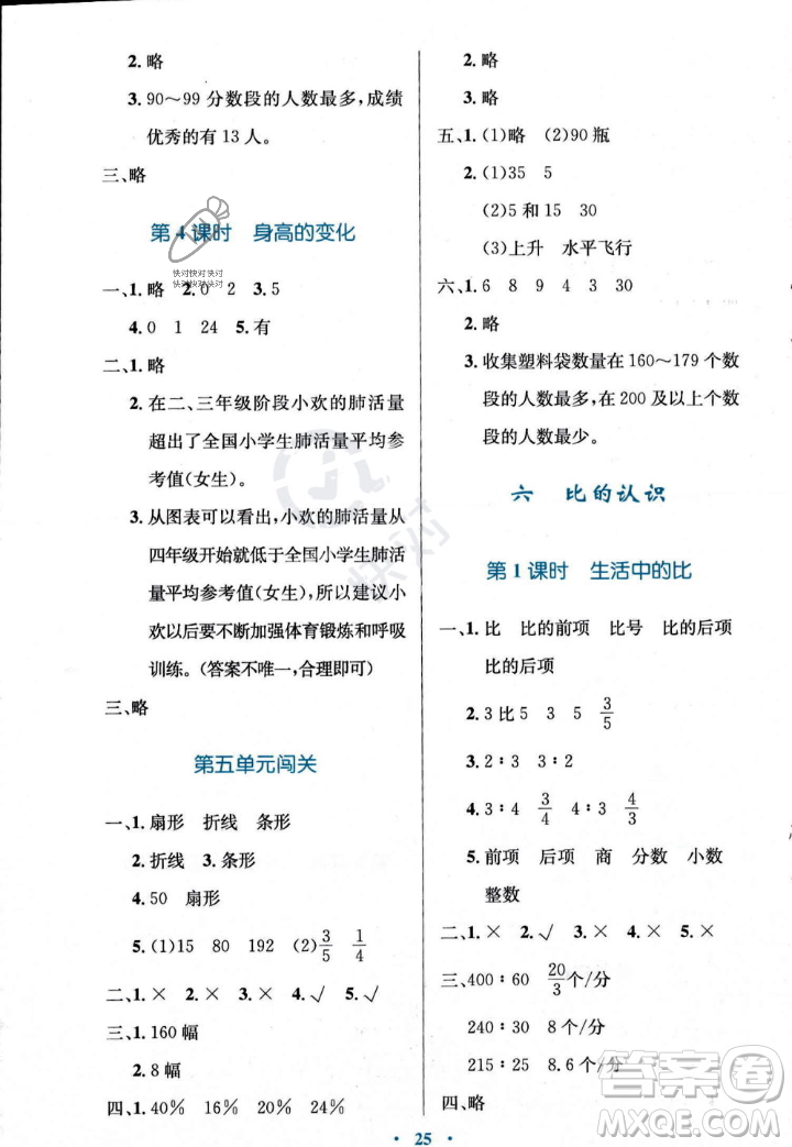 北京師范大學(xué)出版社2023年秋小學(xué)同步測控優(yōu)化設(shè)計(jì)六年級數(shù)學(xué)上冊北師大版答案
