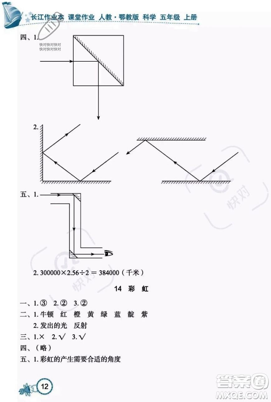 湖北教育出版社2023年秋長江作業(yè)本課堂作業(yè)五年級科學上冊人教鄂教版答案